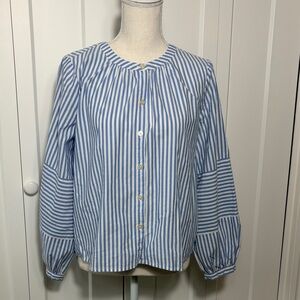 LOFT Blue and White Striped Button-Up Blouse XS